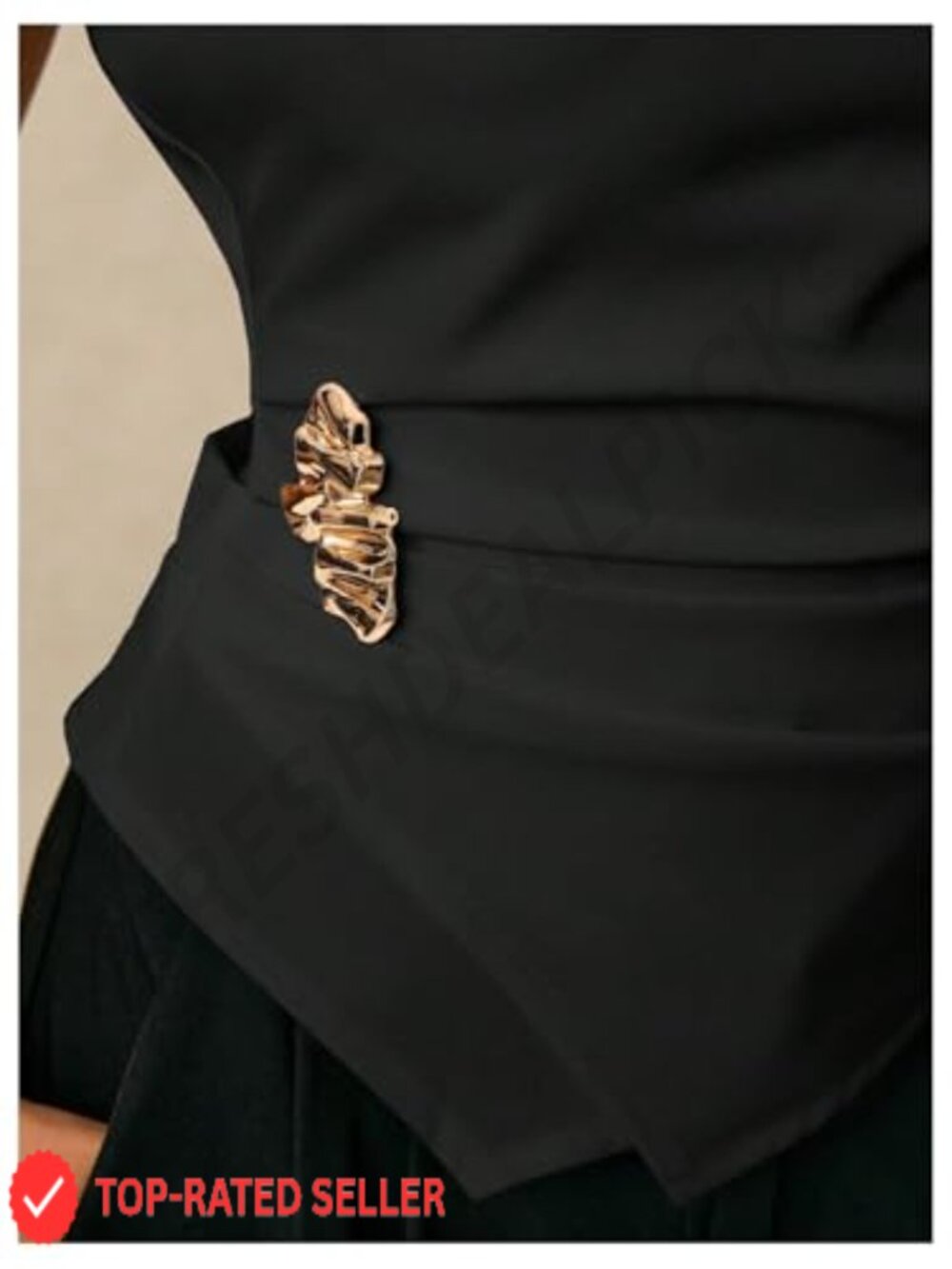 Asymmetrical Dressy Blouse Cinched Waist Elegant Business Casual Top - Picture 4 of 4